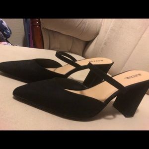 Black suede-like block heels